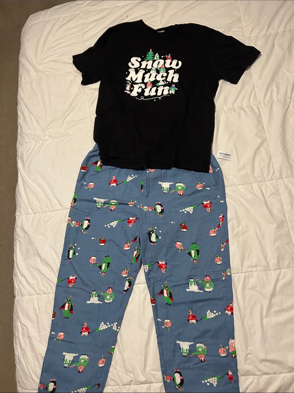Old Navy Black & Blue 'Snow Much Fun' Penguin Pajama Set